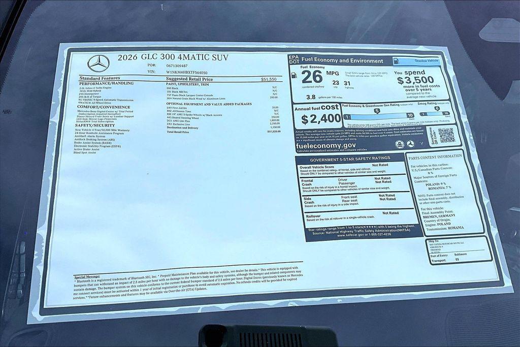 new 2026 Mercedes-Benz GLC 300 car, priced at $57,535
