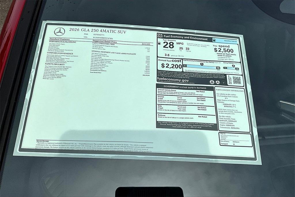 new 2026 Mercedes-Benz GLA 250 car, priced at $50,950