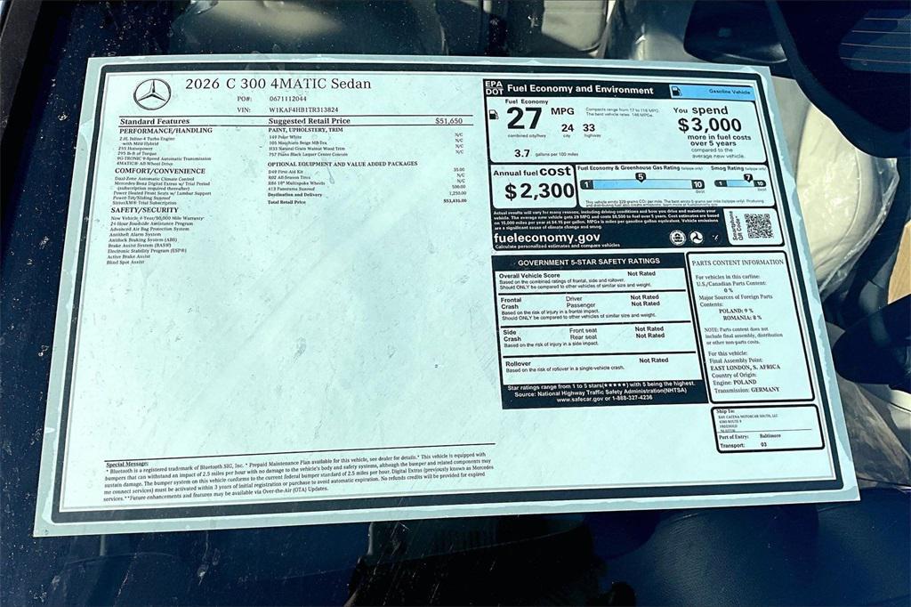 new 2026 Mercedes-Benz C-Class car, priced at $53,435