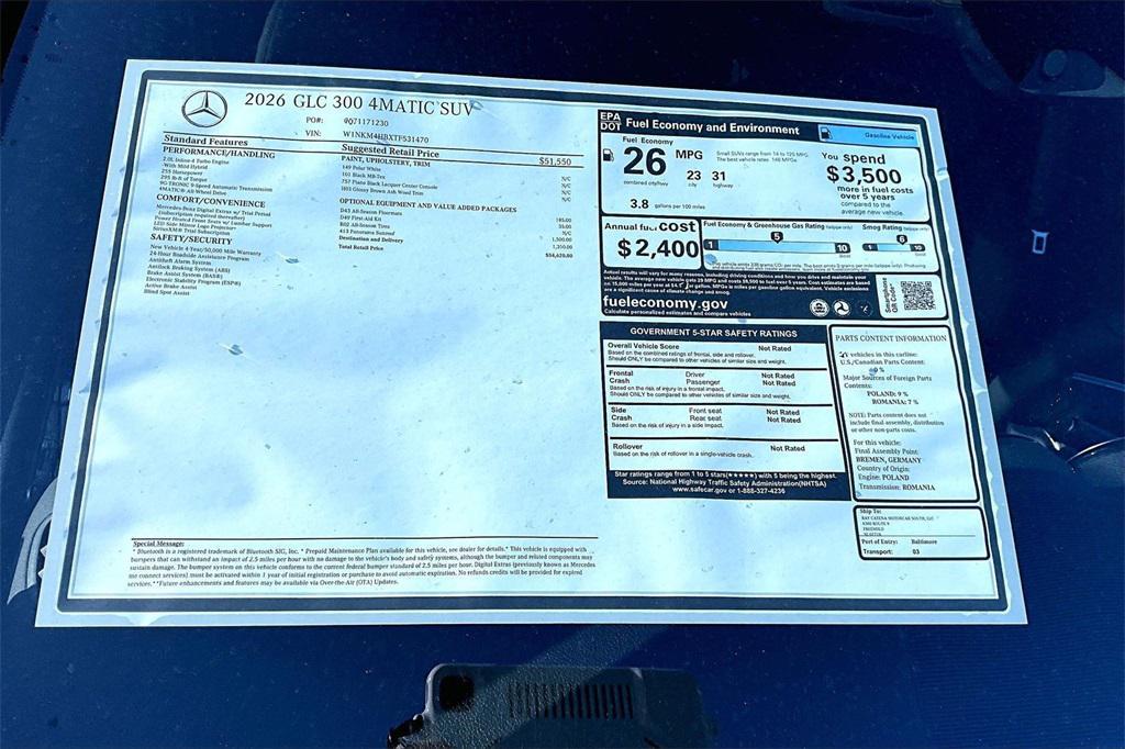 new 2026 Mercedes-Benz GLC 300 car, priced at $54,620