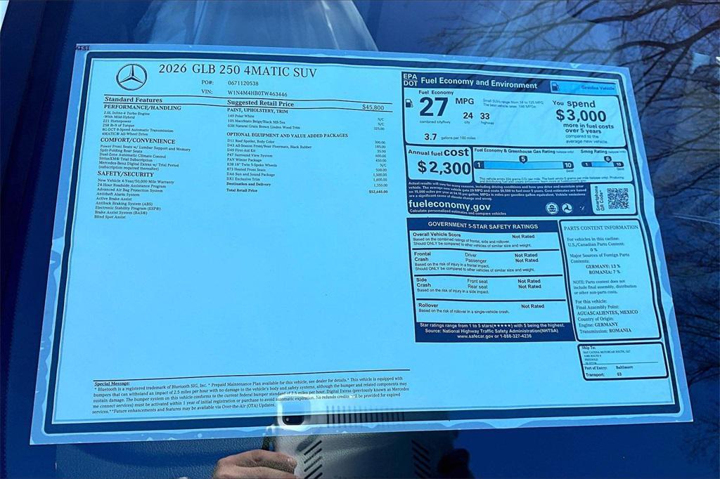 new 2026 Mercedes-Benz GLB 250 car, priced at $52,645