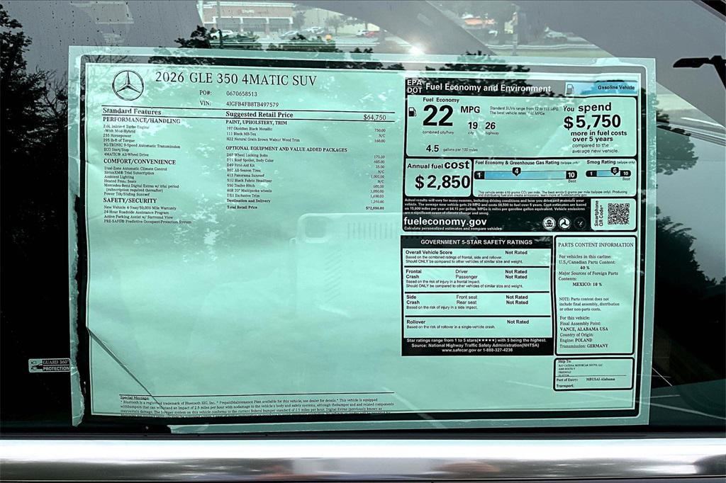 new 2026 Mercedes-Benz GLE 350 car, priced at $72,050