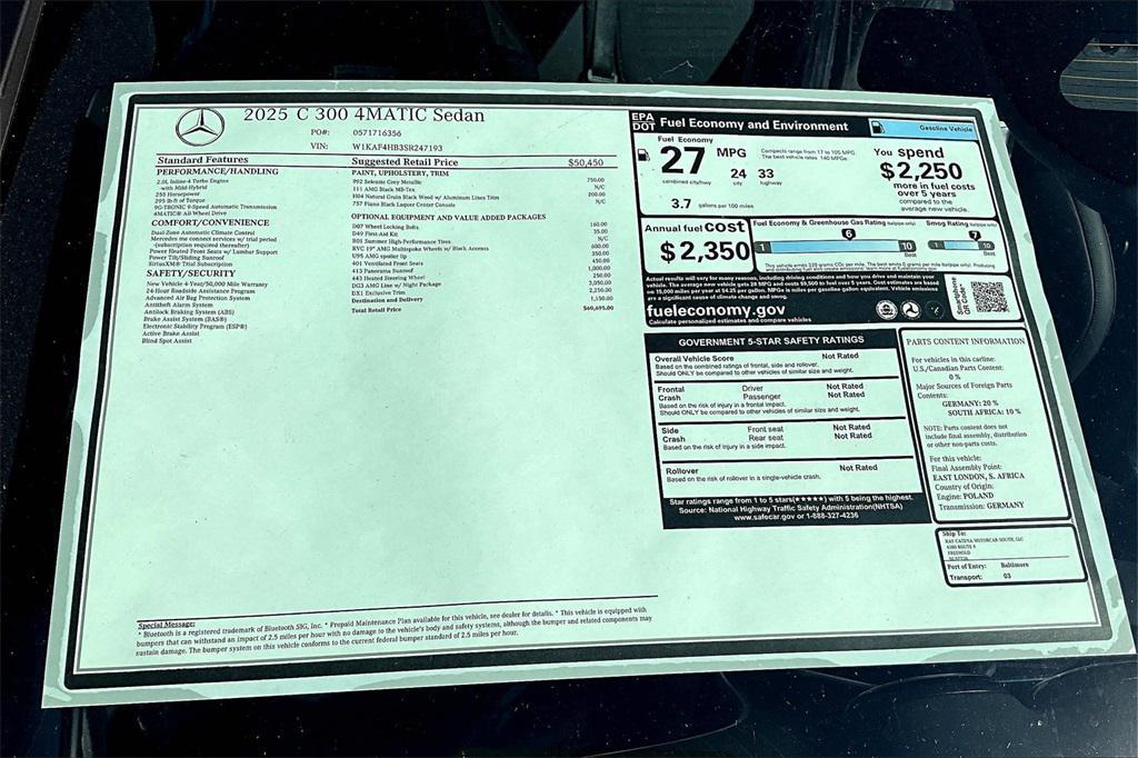 new 2025 Mercedes-Benz C-Class car, priced at $60,695