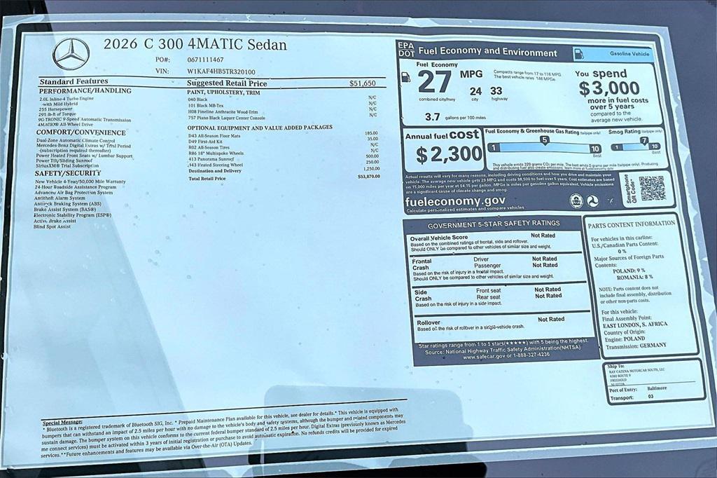 new 2026 Mercedes-Benz C-Class car, priced at $53,870