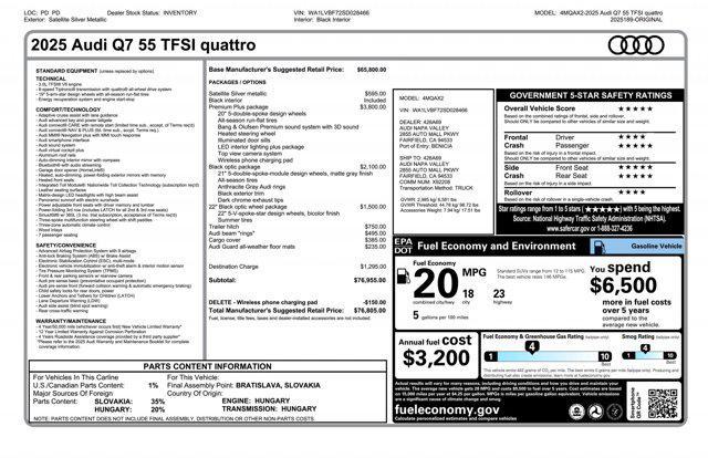 new 2025 Audi Q7 car, priced at $76,805