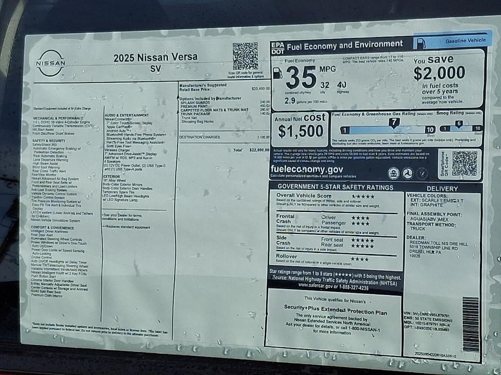 new 2025 Nissan Versa car, priced at $21,147