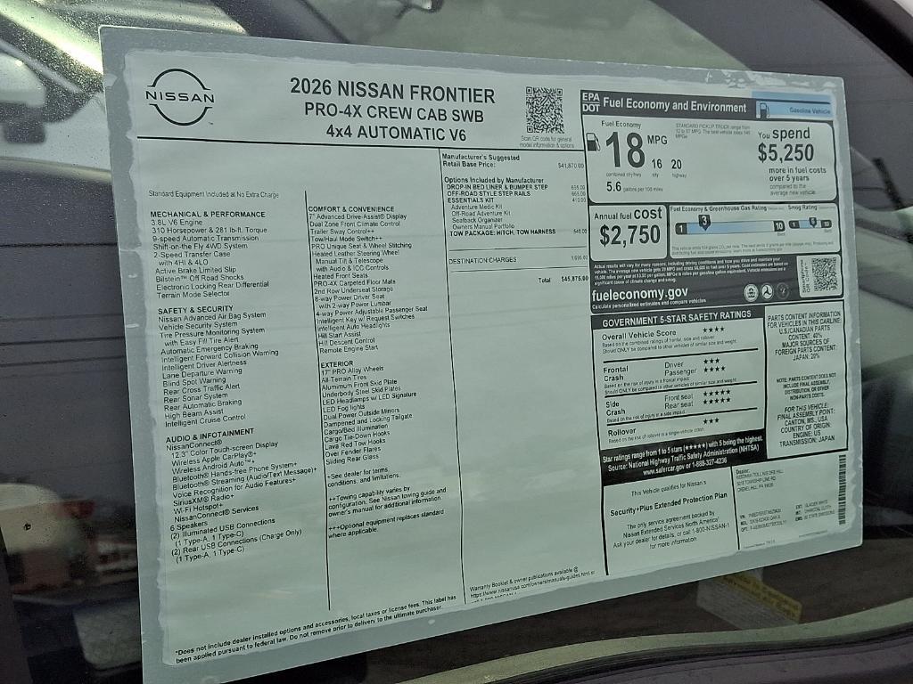 new 2026 Nissan Frontier car, priced at $41,458