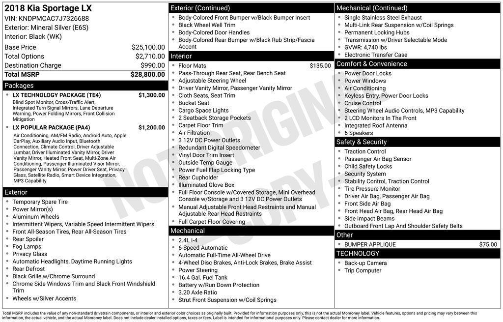 used 2018 Kia Sportage car, priced at $11,689