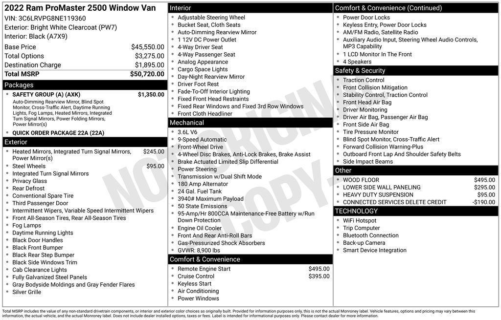 used 2022 Ram ProMaster 2500 Window Van car, priced at $27,000