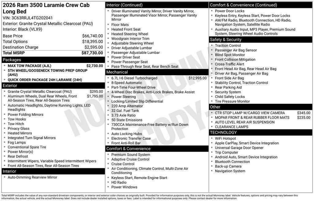 new 2026 Ram 3500 car, priced at $73,655