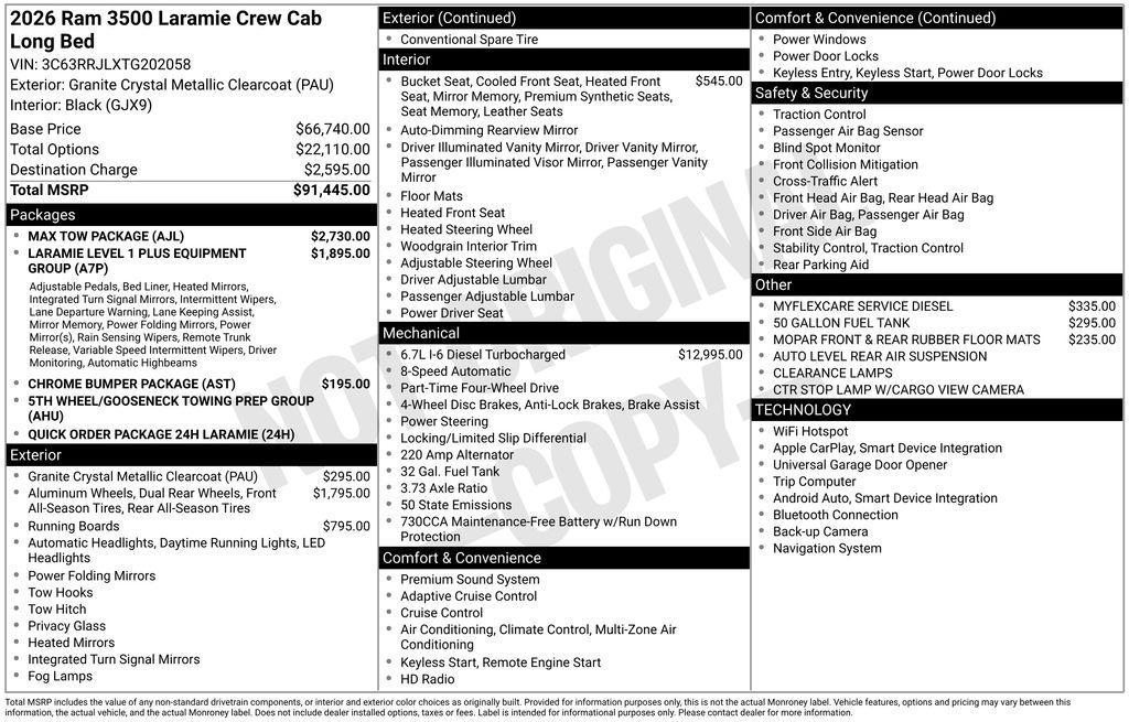 new 2026 Ram 3500 car, priced at $76,408