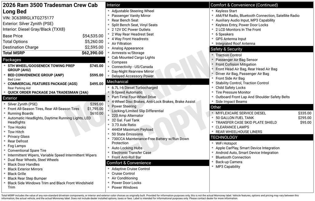 new 2026 Ram 3500 car, priced at $70,601
