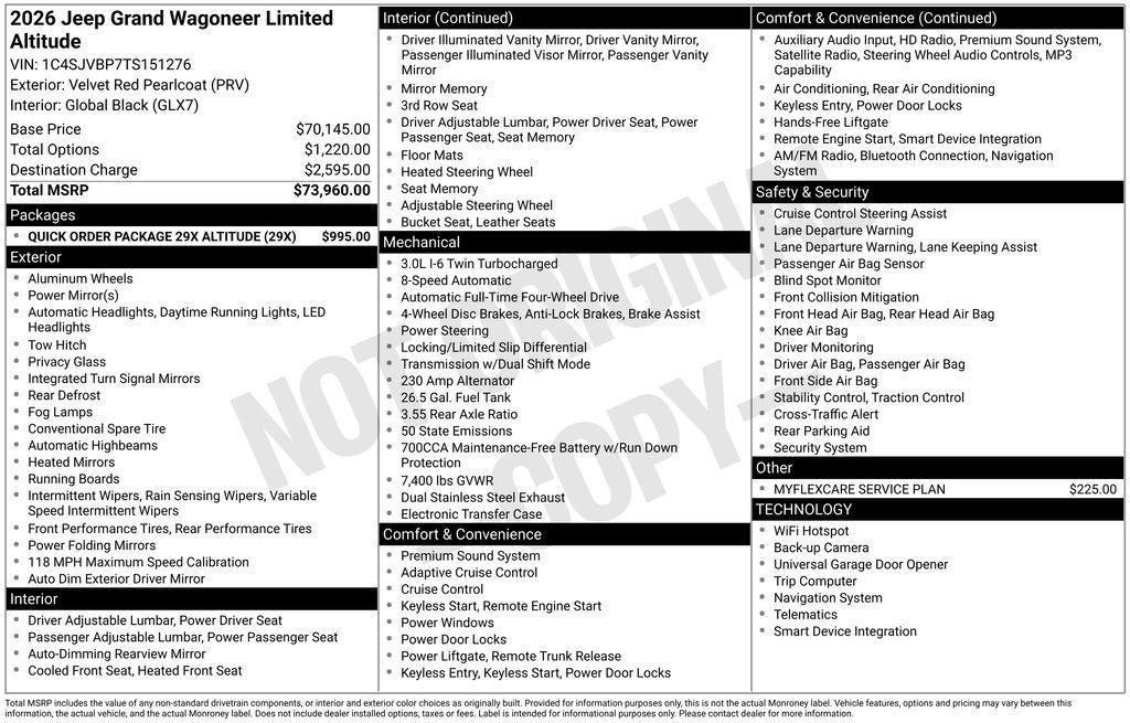 new 2026 Jeep Grand Wagoneer car, priced at $68,960