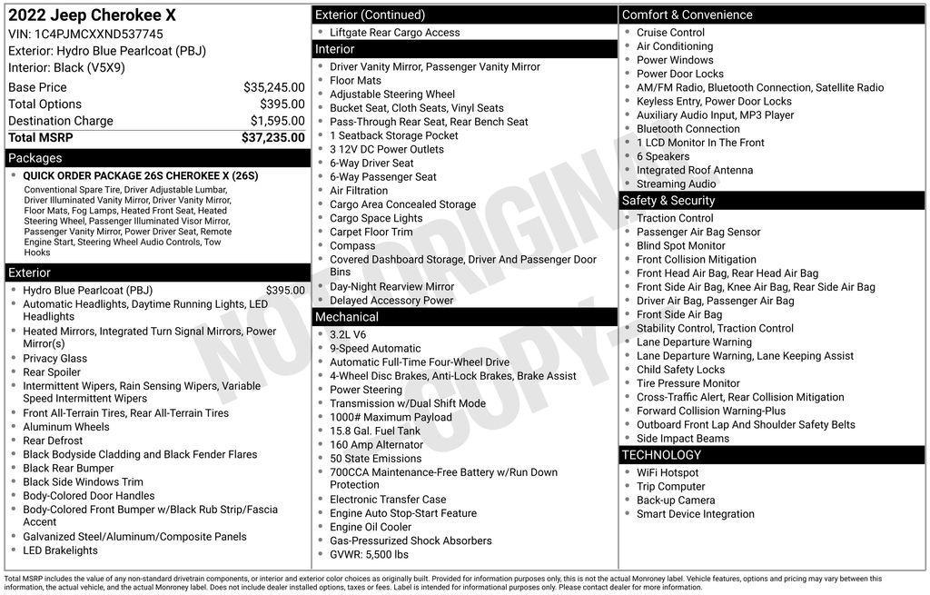 used 2022 Jeep Cherokee car, priced at $25,960