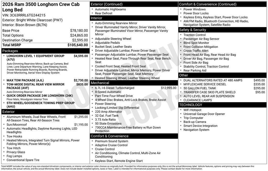 new 2026 Ram 3500 car, priced at $97,940