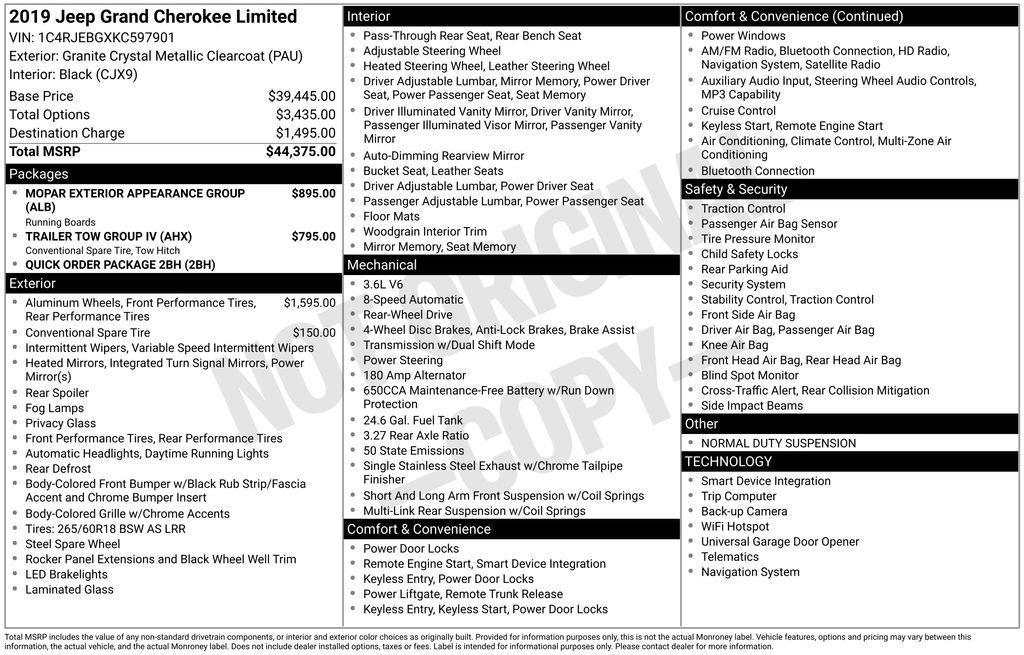 used 2019 Jeep Grand Cherokee car, priced at $16,680