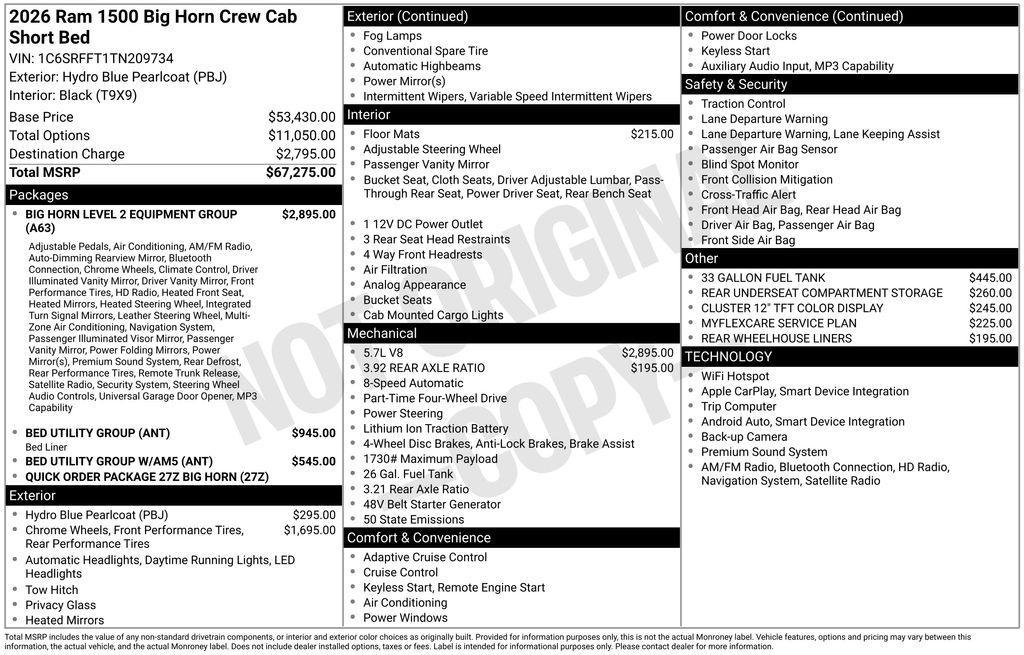 new 2026 Ram 1500 car, priced at $52,841