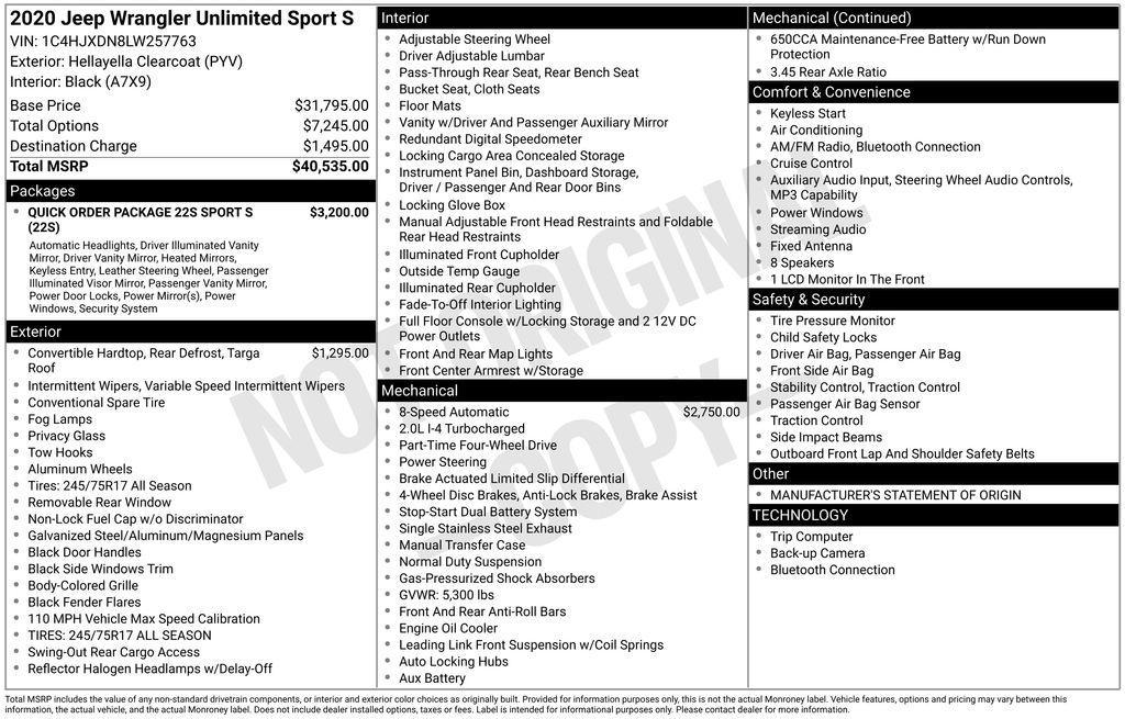 used 2020 Jeep Wrangler Unlimited car, priced at $20,079