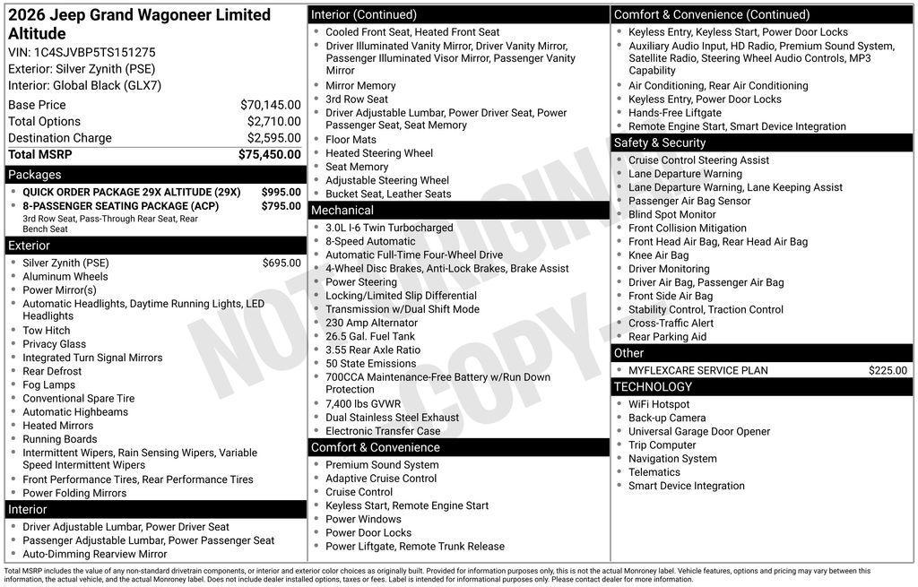 new 2026 Jeep Grand Wagoneer car, priced at $70,450