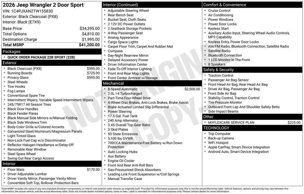 new 2026 Jeep Wrangler car, priced at $36,200