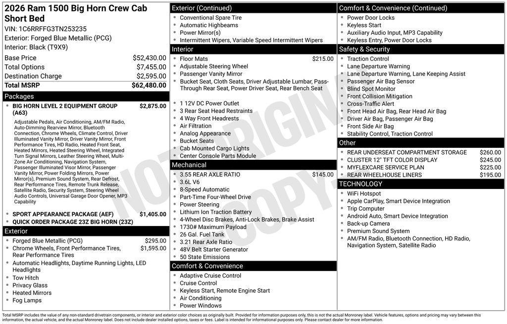 new 2026 Ram 1500 car, priced at $53,385