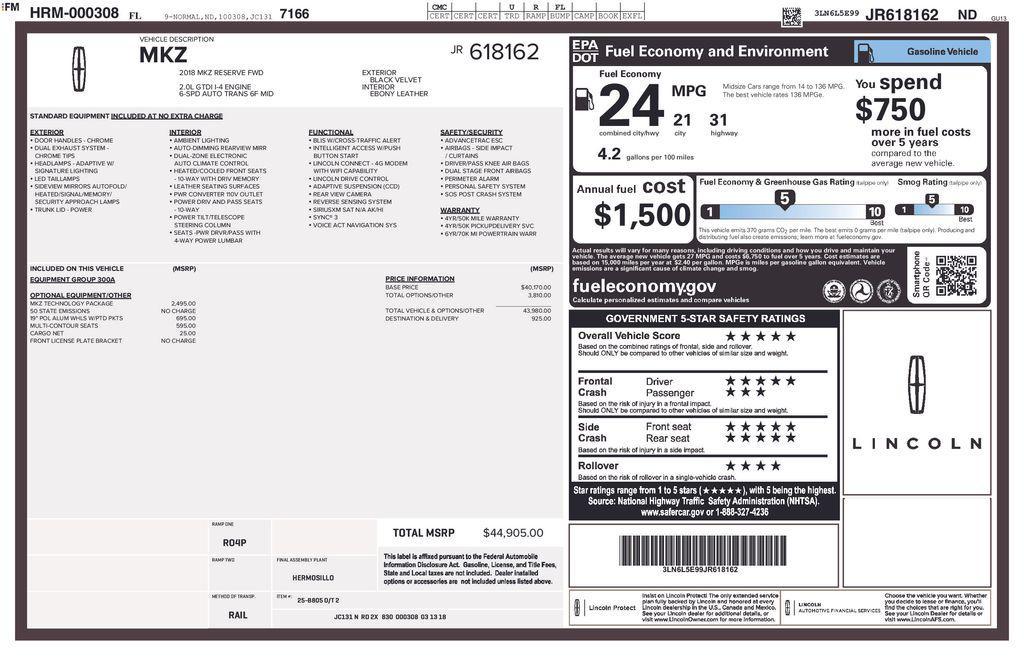 used 2018 Lincoln MKZ car, priced at $12,685