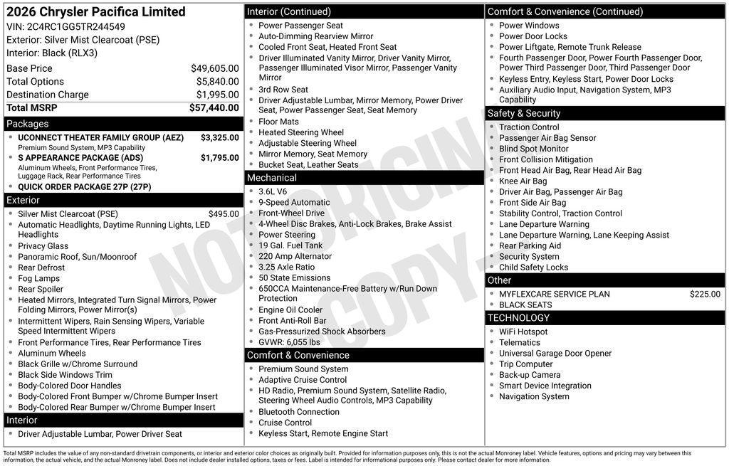 new 2026 Chrysler Pacifica car, priced at $52,286