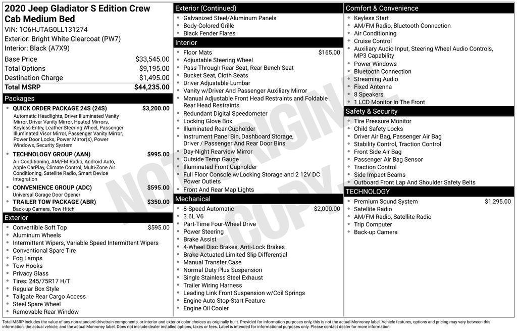 used 2020 Jeep Gladiator car, priced at $25,889