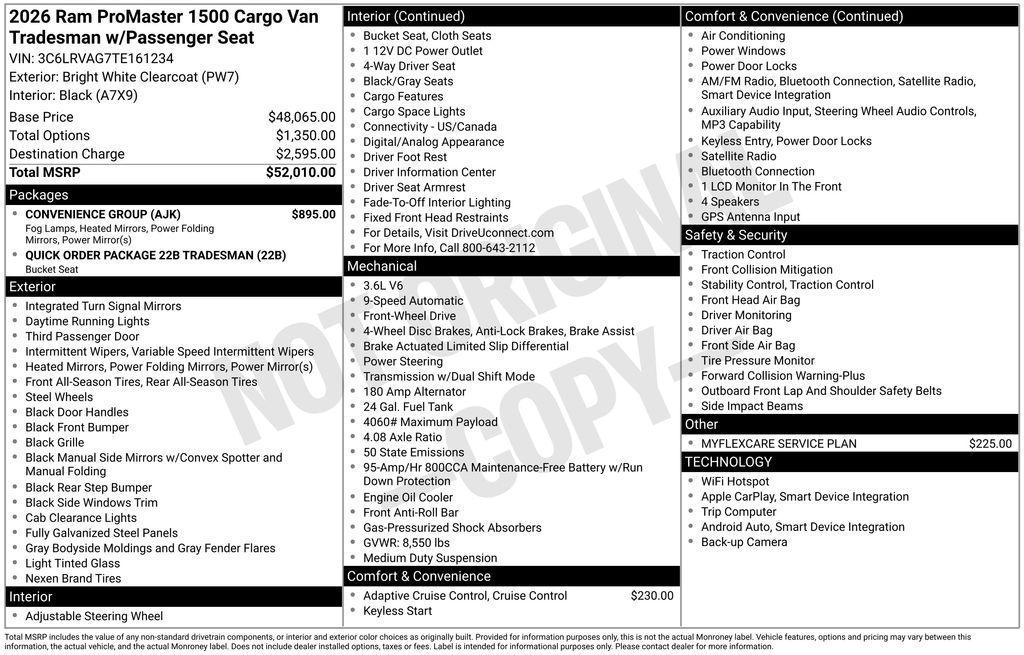 new 2026 Ram ProMaster 1500 car, priced at $38,835