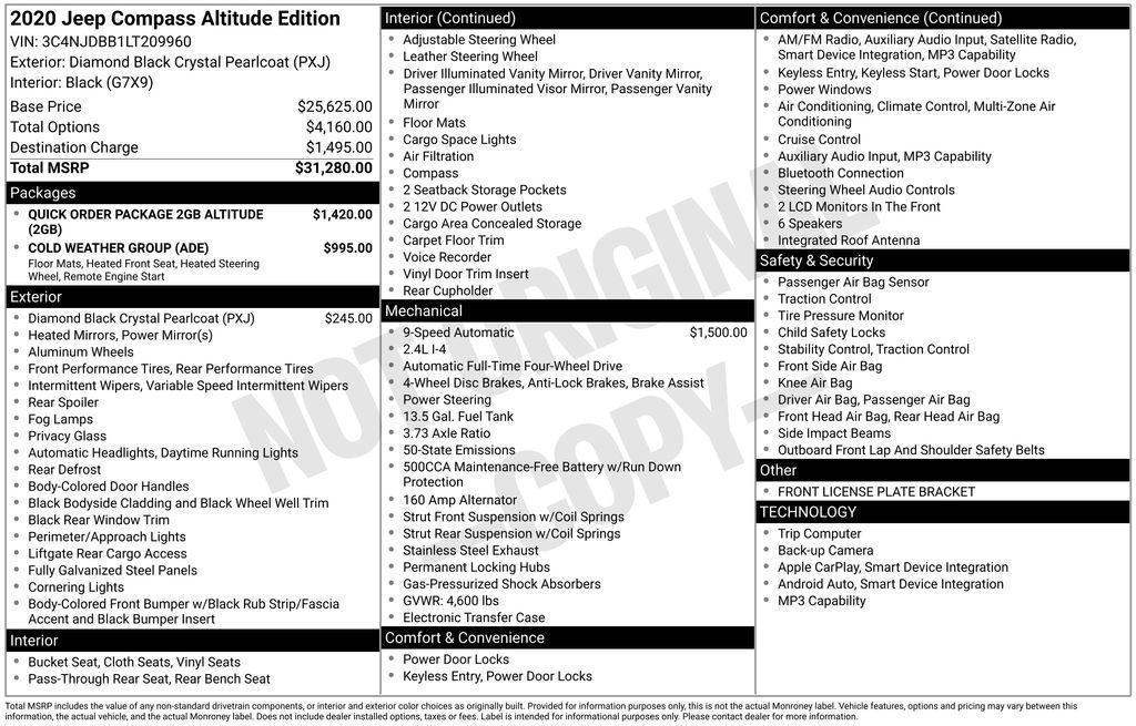 used 2020 Jeep Compass car, priced at $14,994