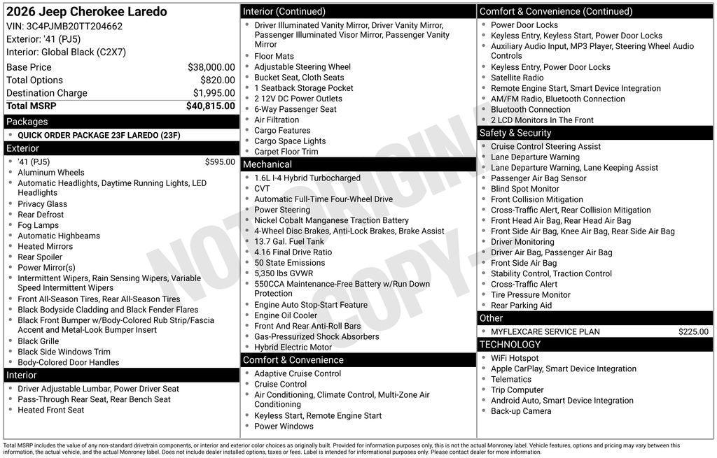new 2026 Jeep Cherokee car, priced at $36,815