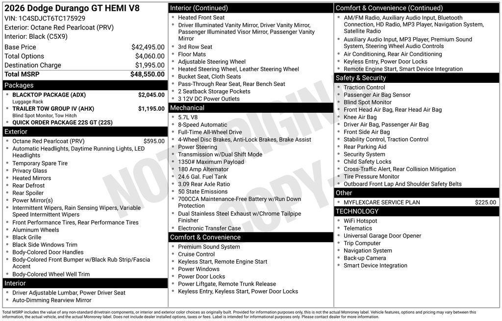 new 2026 Dodge Durango car, priced at $45,550