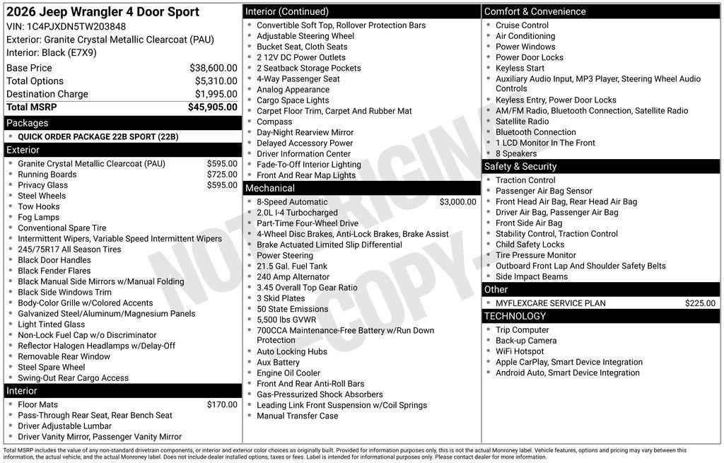 new 2026 Jeep Wrangler car, priced at $39,405