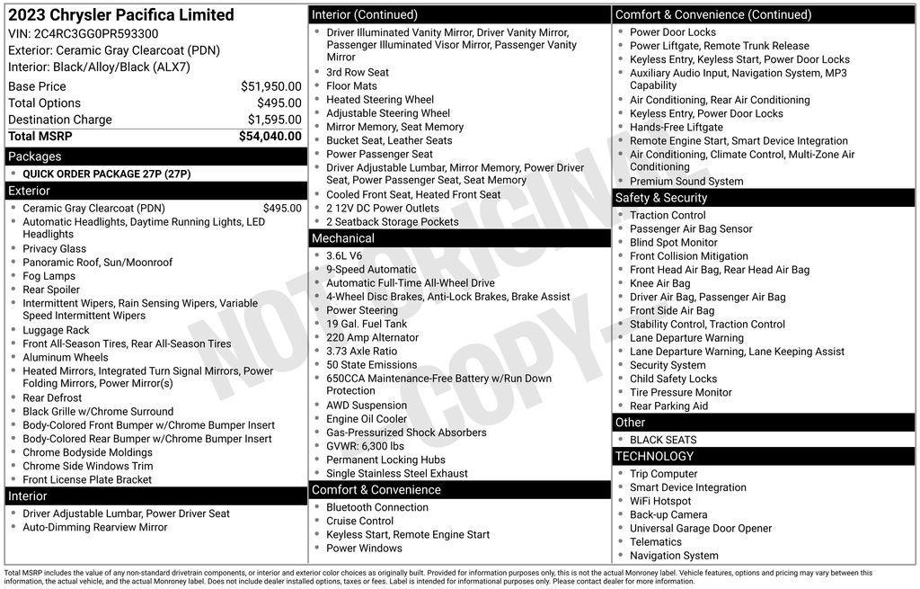 used 2023 Chrysler Pacifica car, priced at $38,150