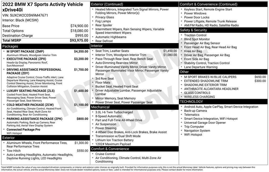 used 2022 BMW X7 car, priced at $43,184