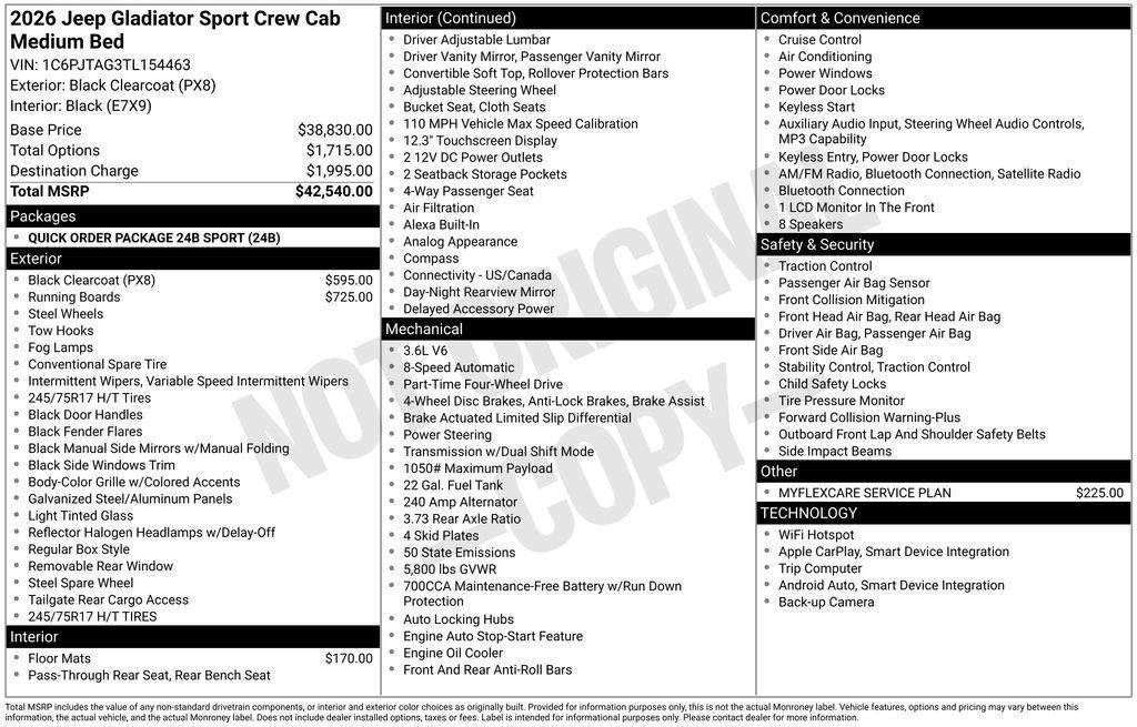 new 2026 Jeep Gladiator car, priced at $38,540