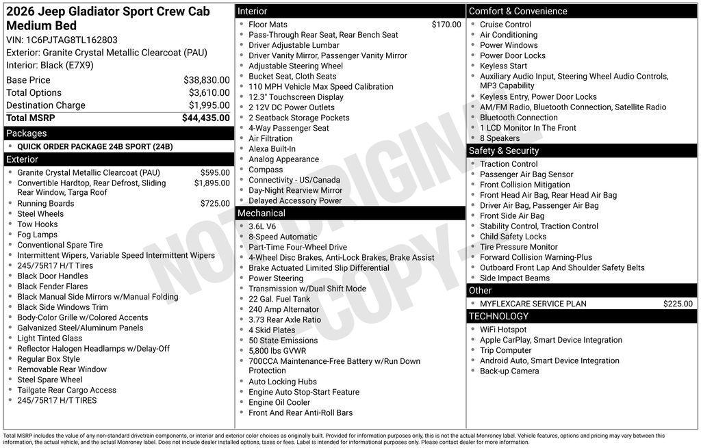 new 2026 Jeep Gladiator car, priced at $40,435