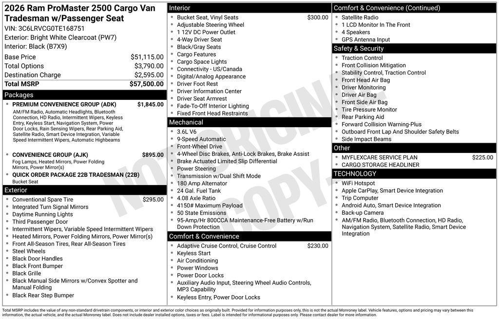 new 2026 Ram ProMaster 2500 car, priced at $47,270
