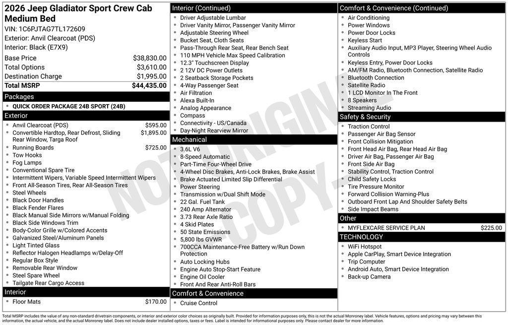 new 2026 Jeep Gladiator car, priced at $40,435
