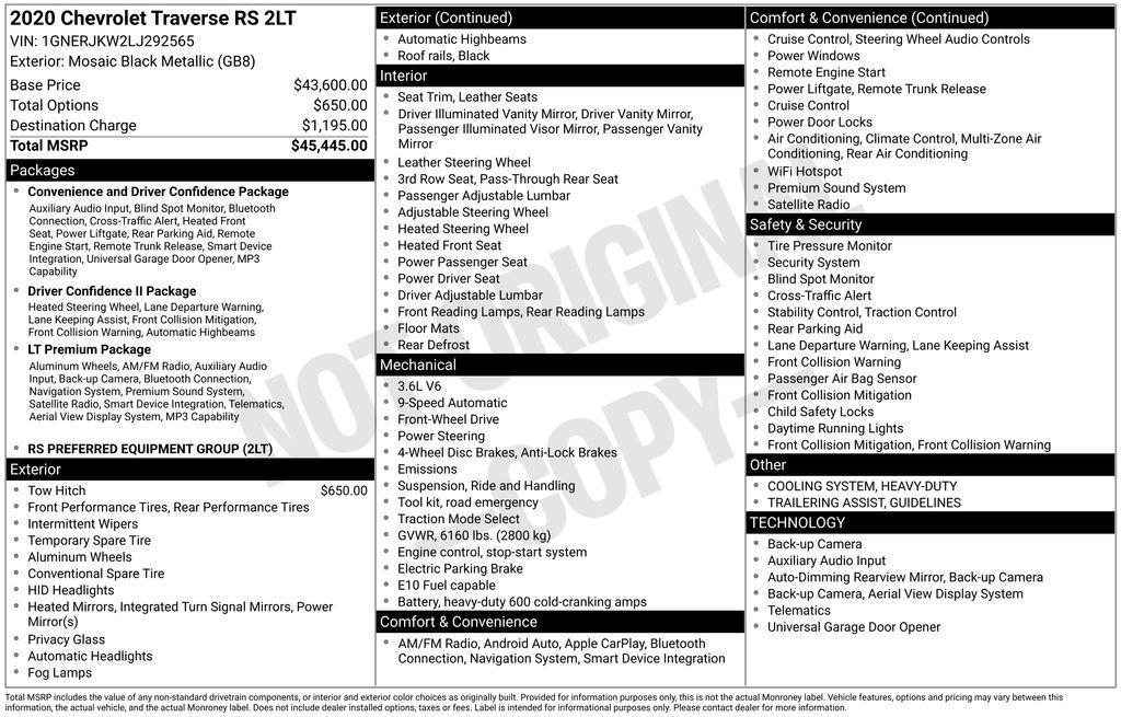 used 2020 Chevrolet Traverse car, priced at $19,023