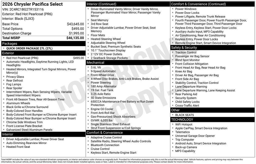 new 2026 Chrysler Pacifica car, priced at $34,955