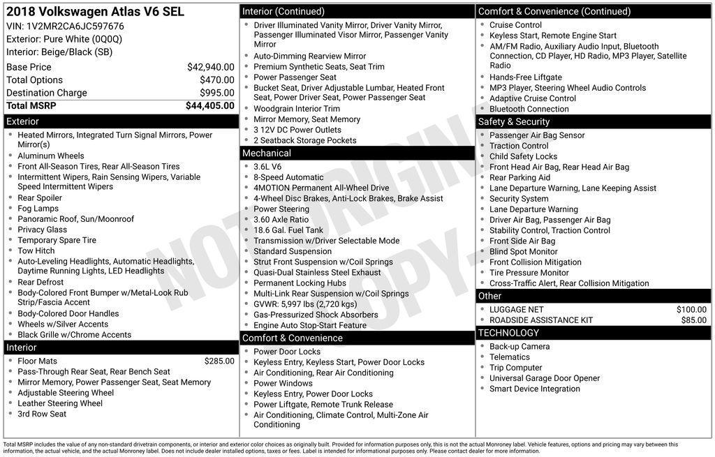 used 2018 Volkswagen Atlas car, priced at $13,684