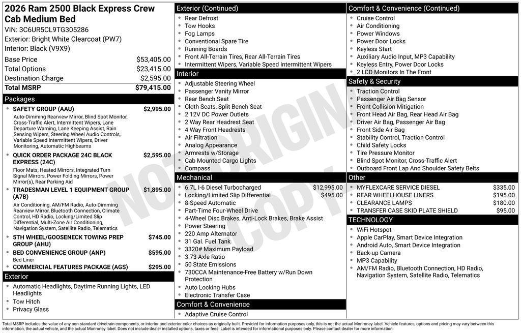 new 2026 Ram 2500 car, priced at $73,471