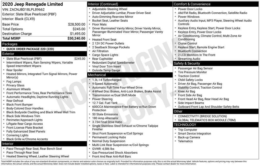 used 2020 Jeep Renegade car, priced at $16,444