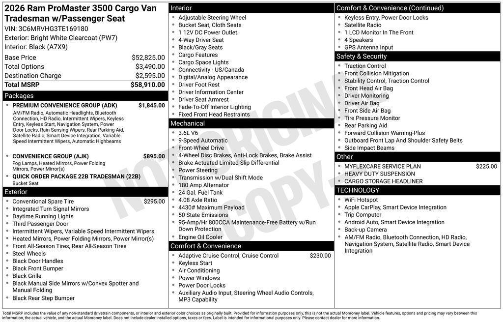 new 2026 Ram ProMaster 3500 car, priced at $46,180