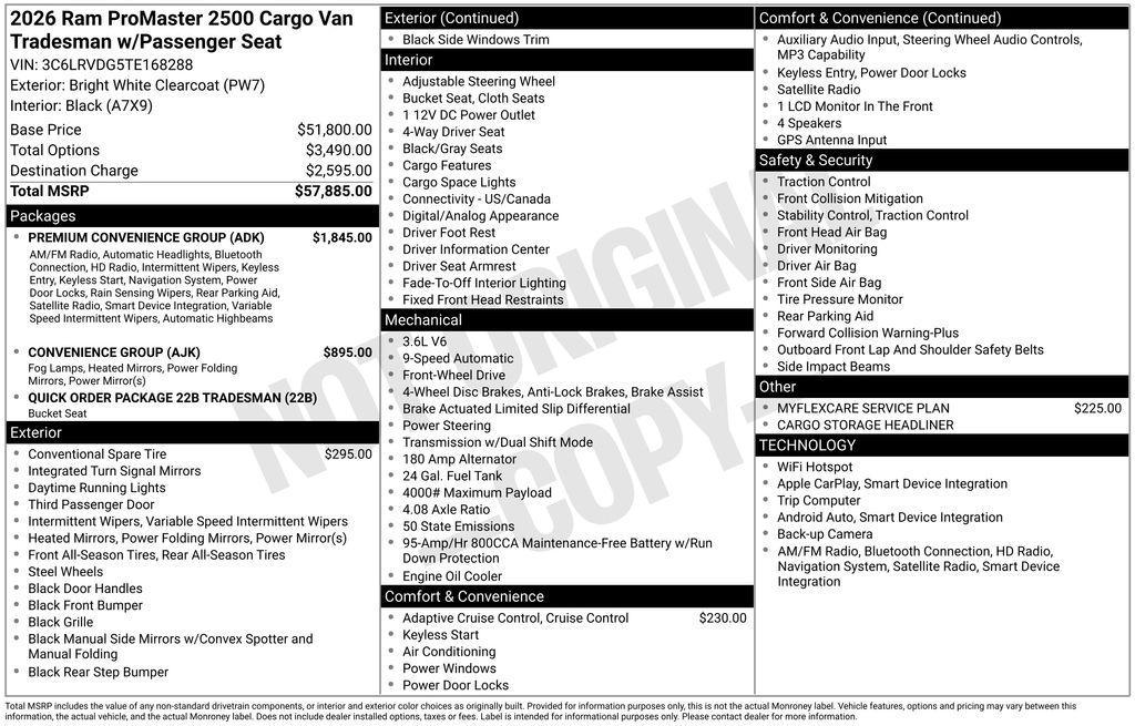 new 2026 Ram ProMaster 2500 car, priced at $47,655