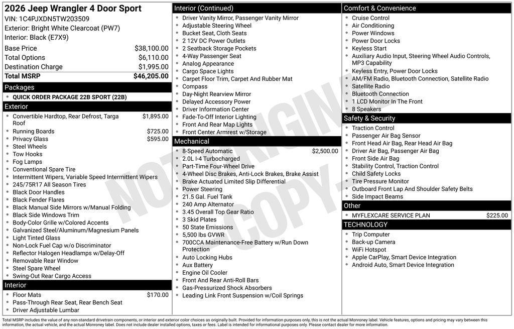 new 2026 Jeep Wrangler car, priced at $42,205