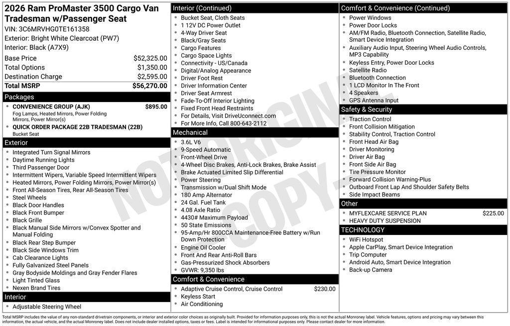 new 2026 Ram ProMaster 3500 car, priced at $43,095