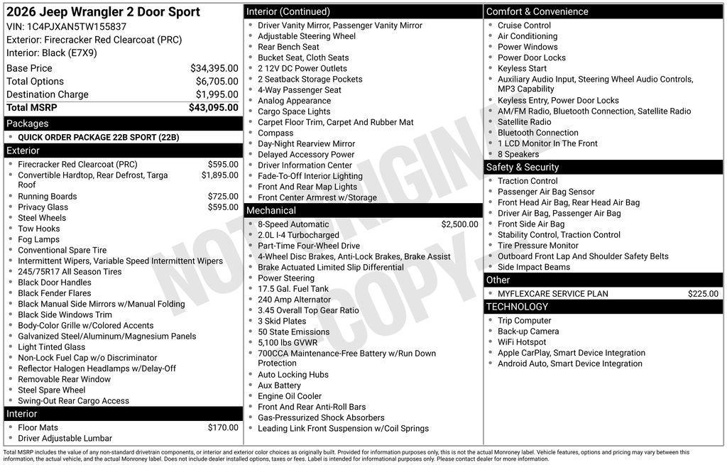 new 2026 Jeep Wrangler car, priced at $37,095