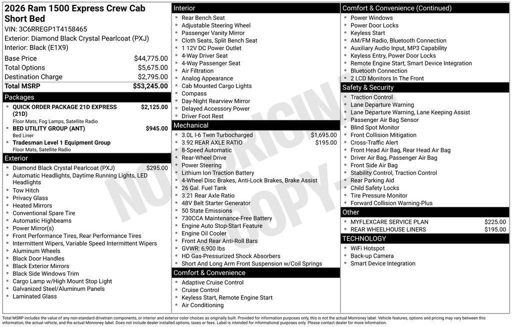 new 2026 Ram 1500 car, priced at $44,841